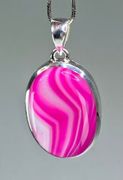 Pink Botswana Agate and Silver Pendant (UV1103)