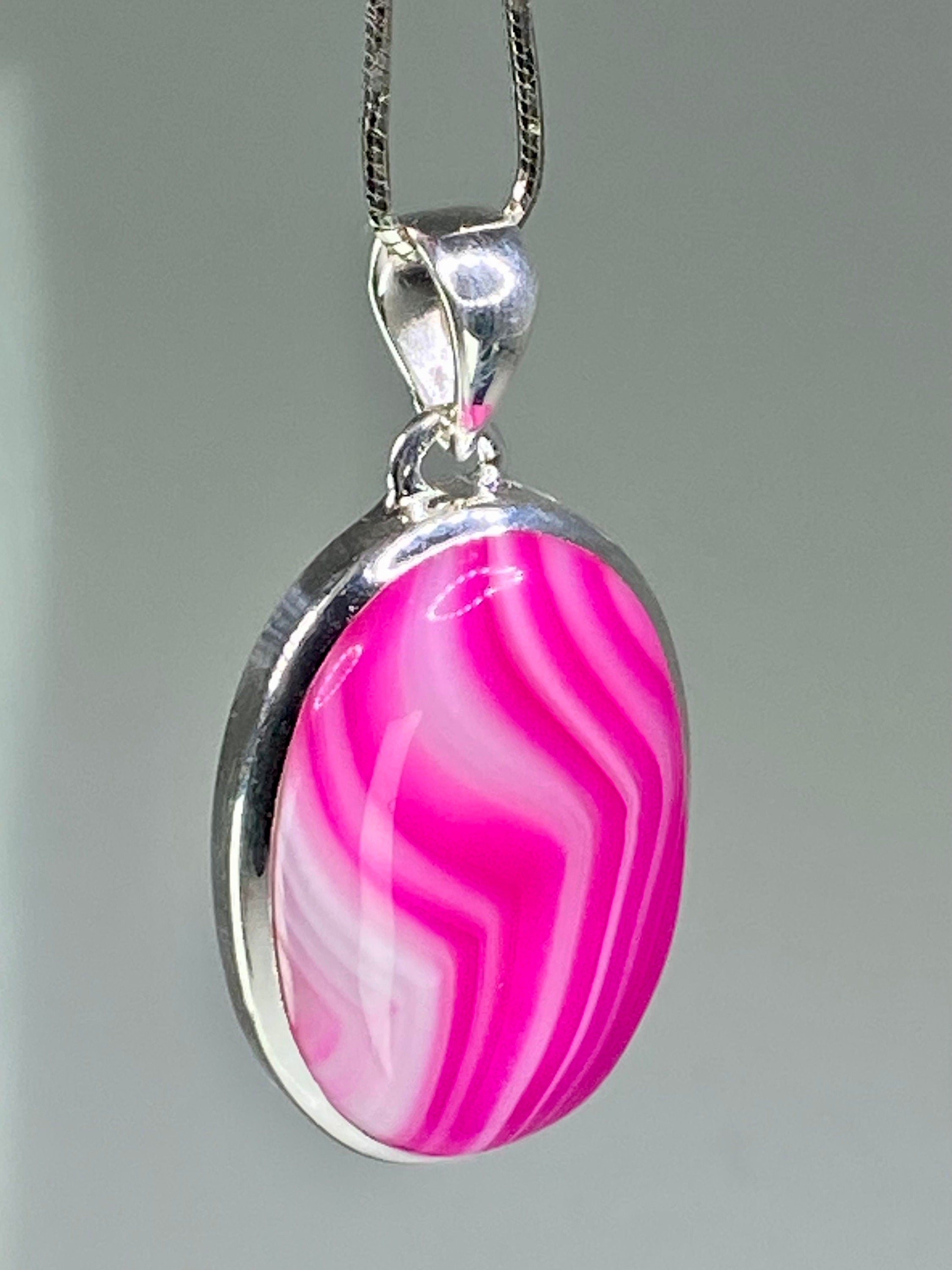 Pink Botswana Agate and Silver Pendant (UV1103)