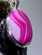 Pink Botswana Agate and Silver Pendant (UV1103)