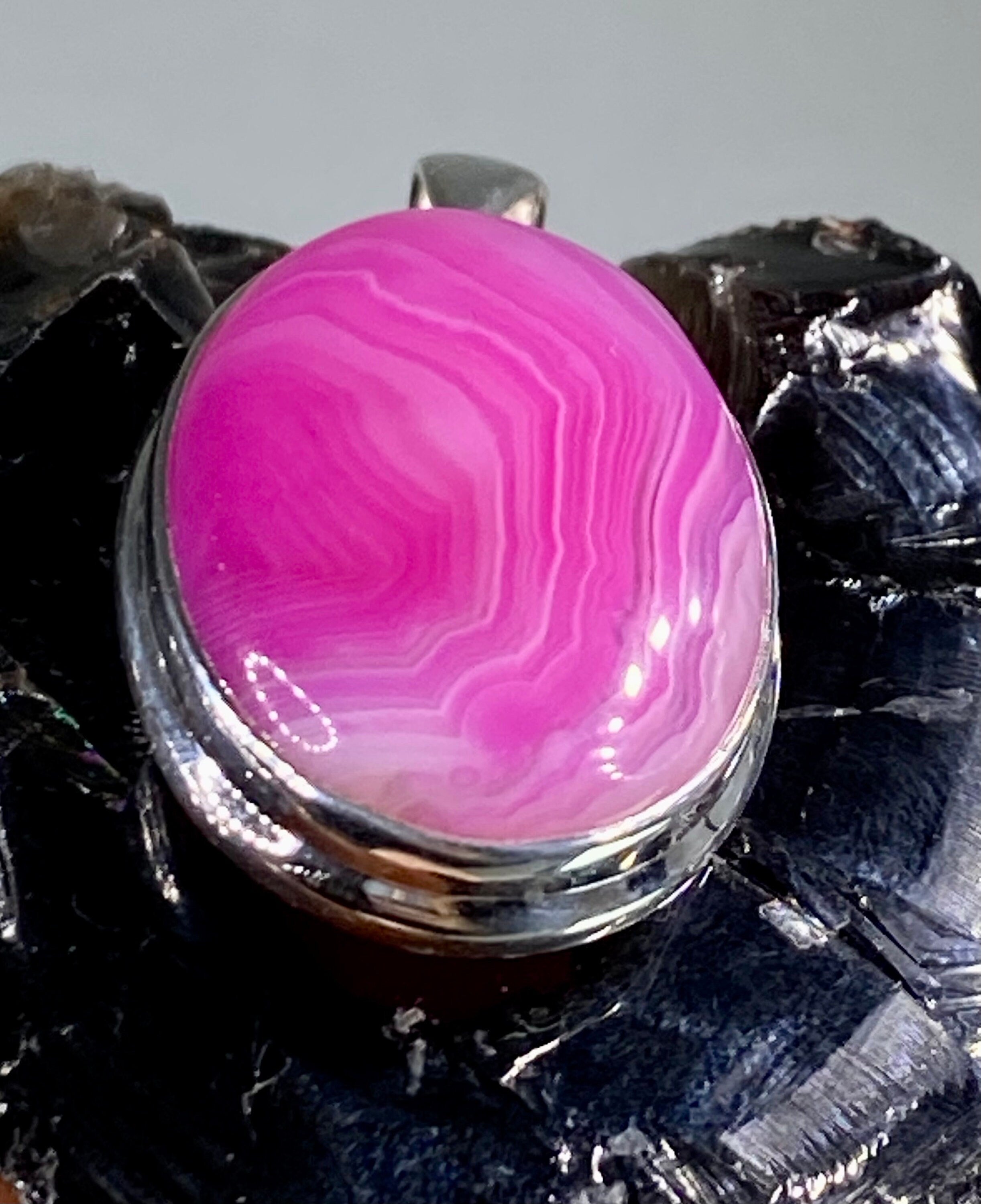 Pink Botswana Agate and Silver Pendant (UV1350)