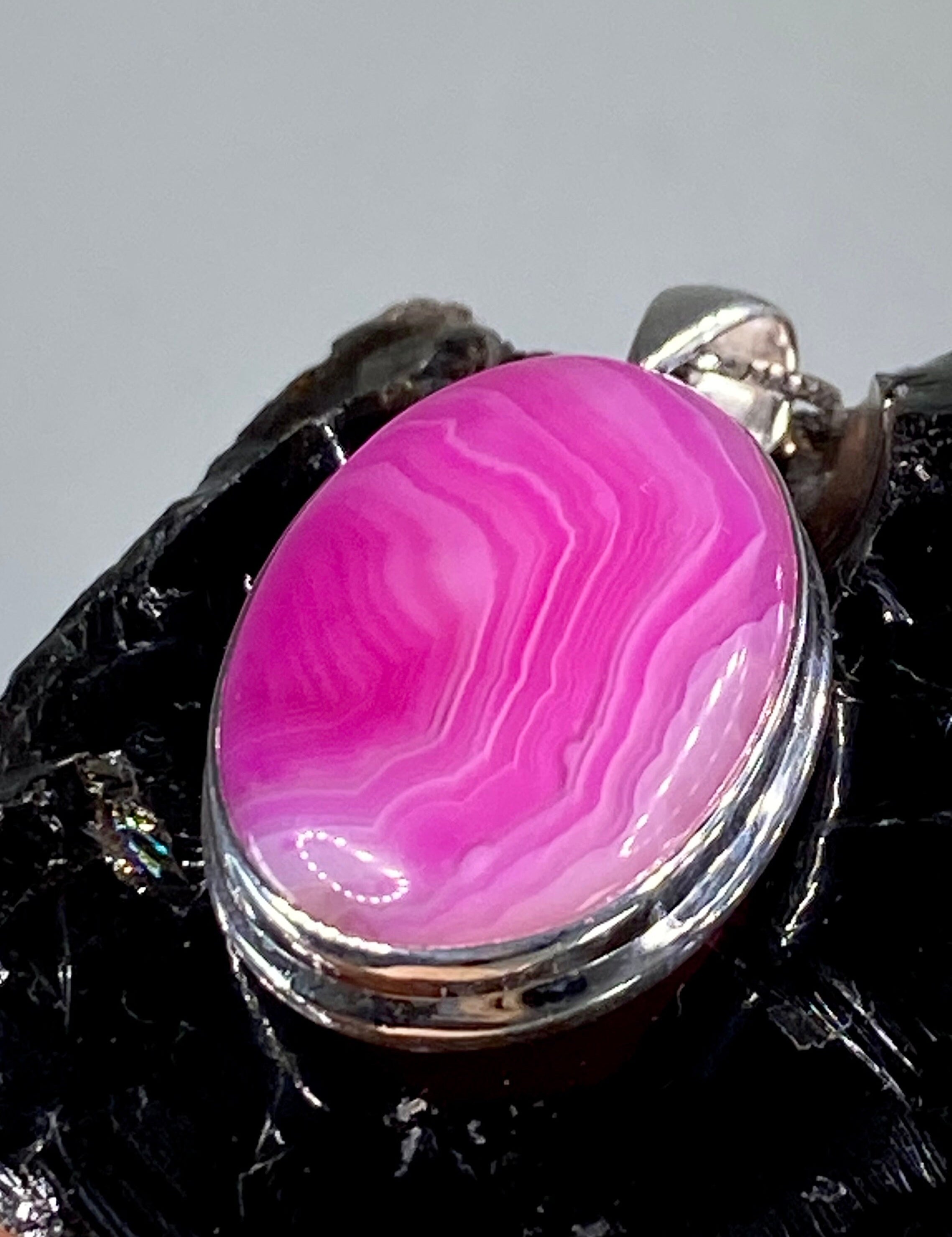 Pink Botswana Agate and Silver Pendant (UV1350)