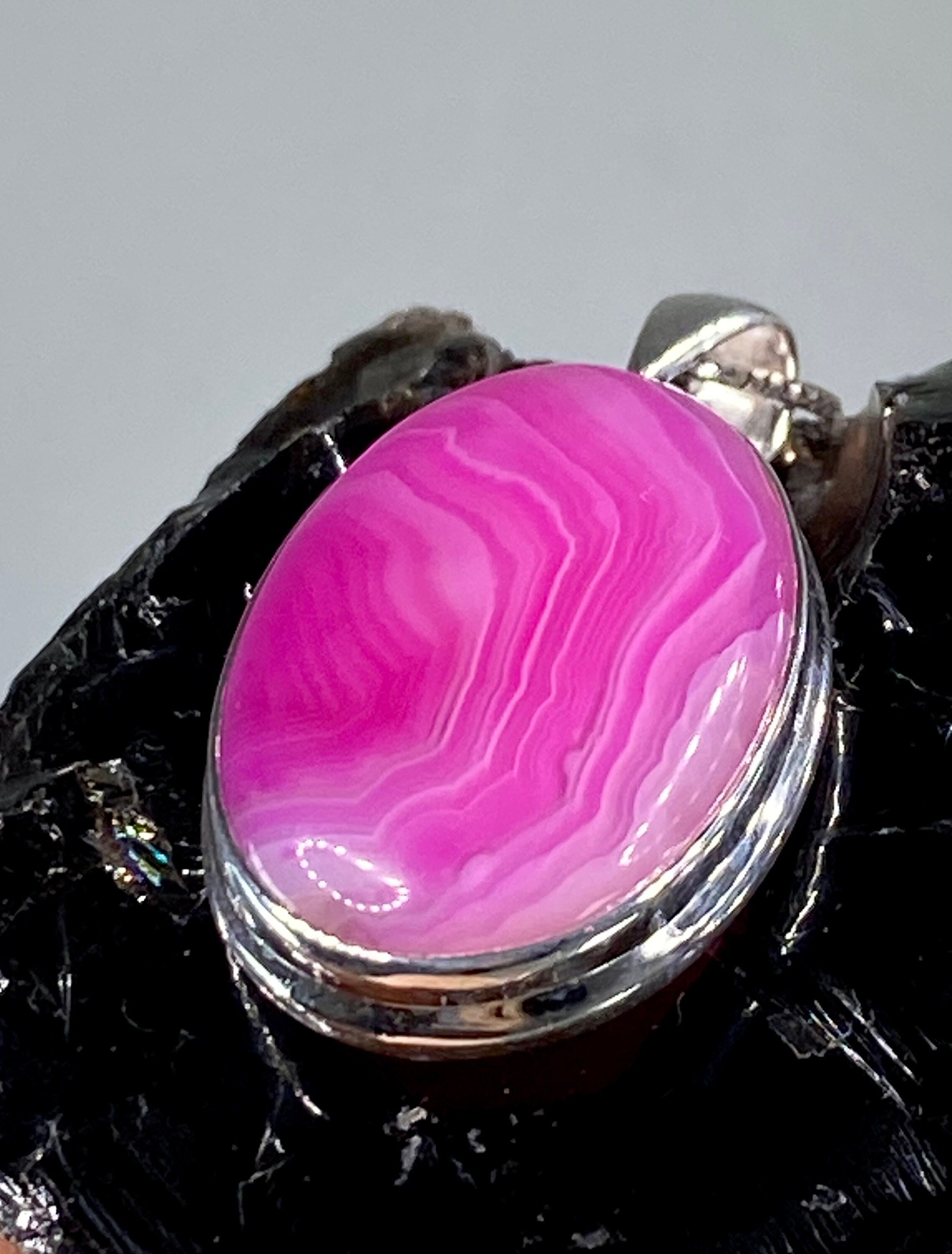 Pink Botswana Agate and Silver Pendant (UV1350)