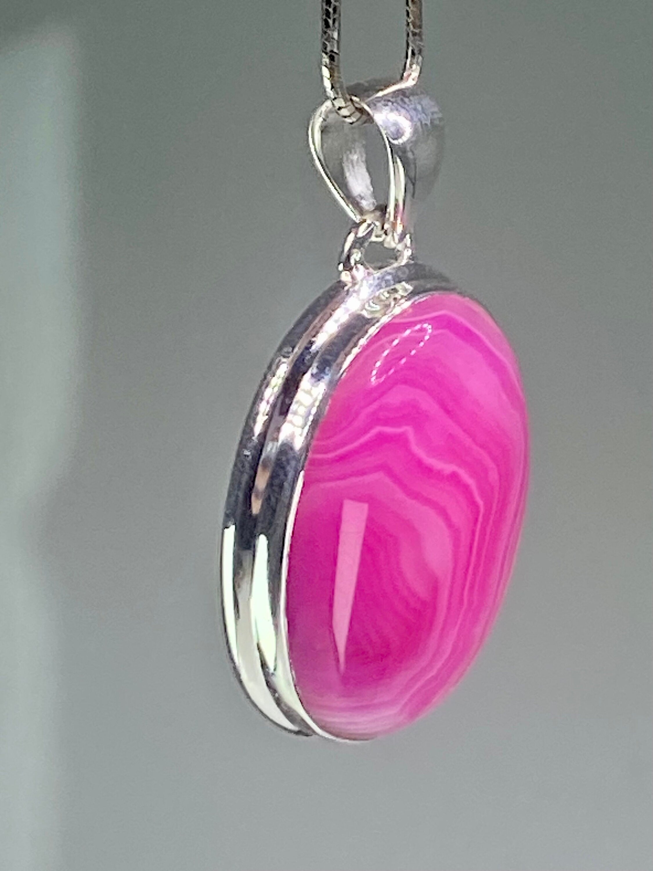 Pink Botswana Agate and Silver Pendant (UV1350)