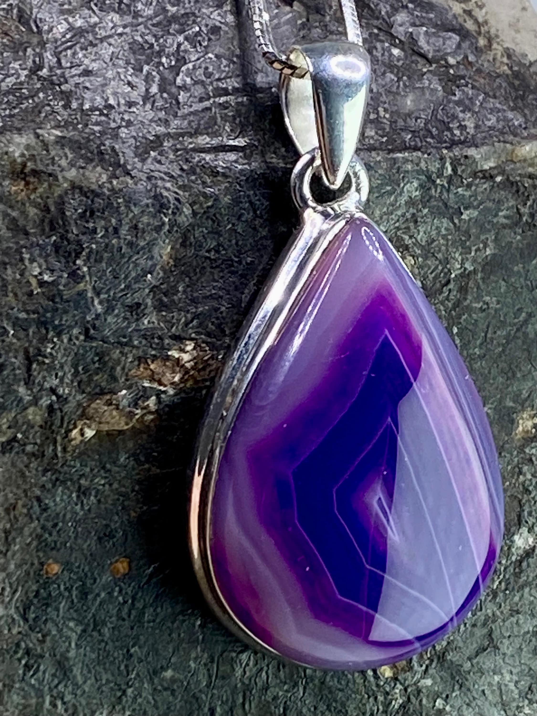 Purple Botswana Agate and Silver Pendant(UV1339)