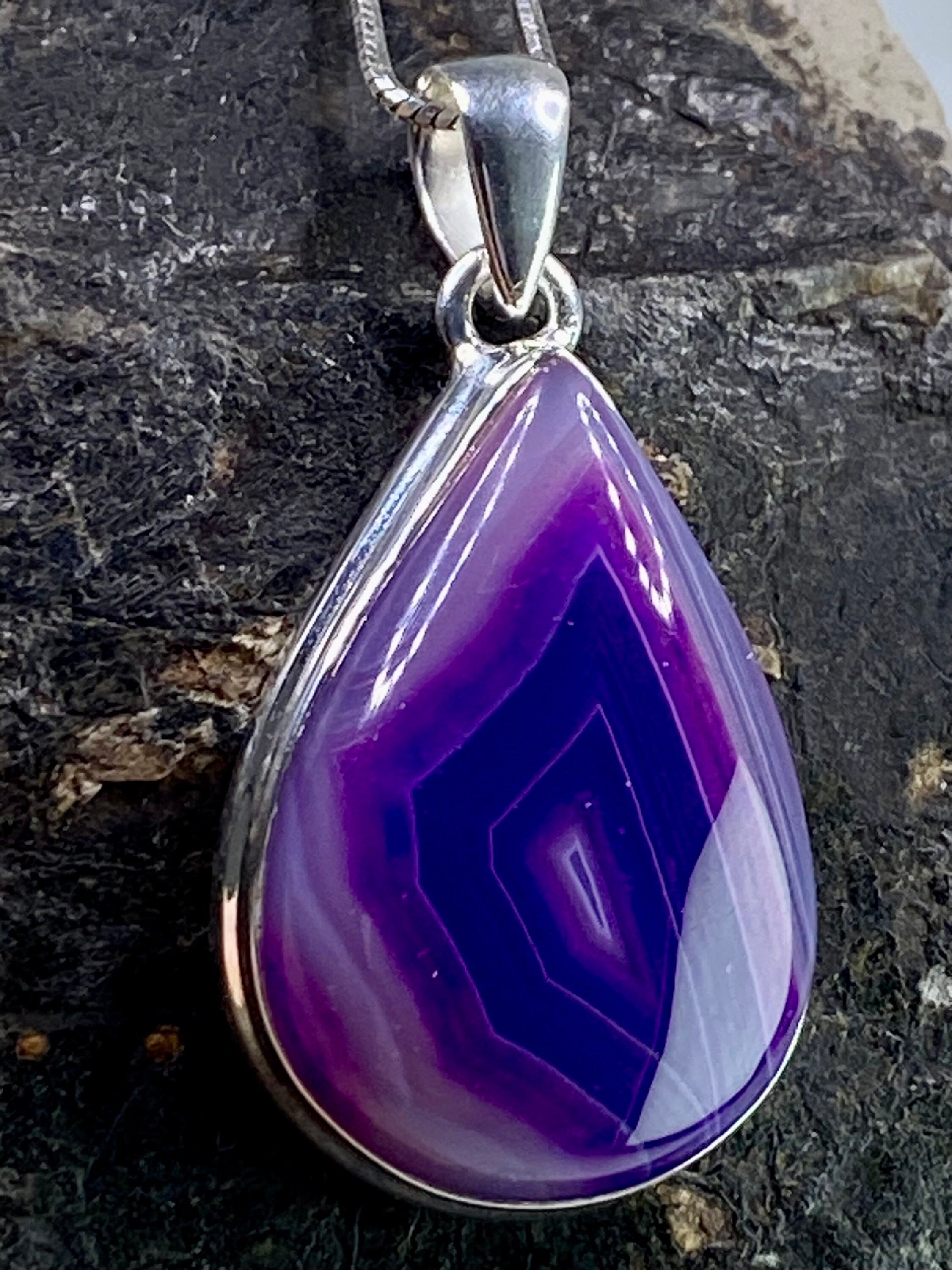 Purple Botswana Agate and Silver Pendant(UV1339)