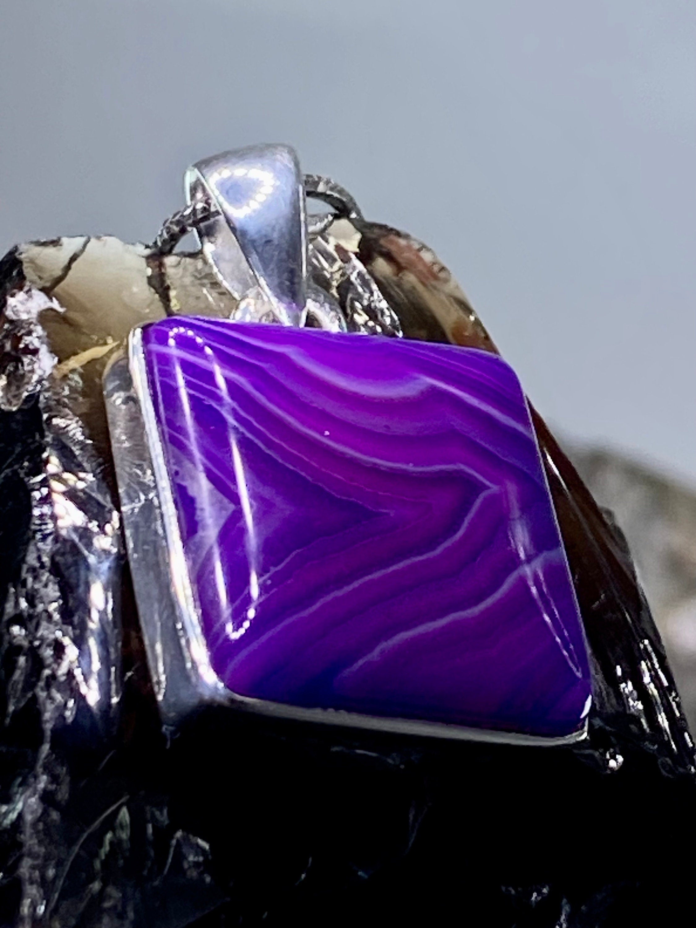 Purple Botswana Agate and Silver Pendant(UV1357)