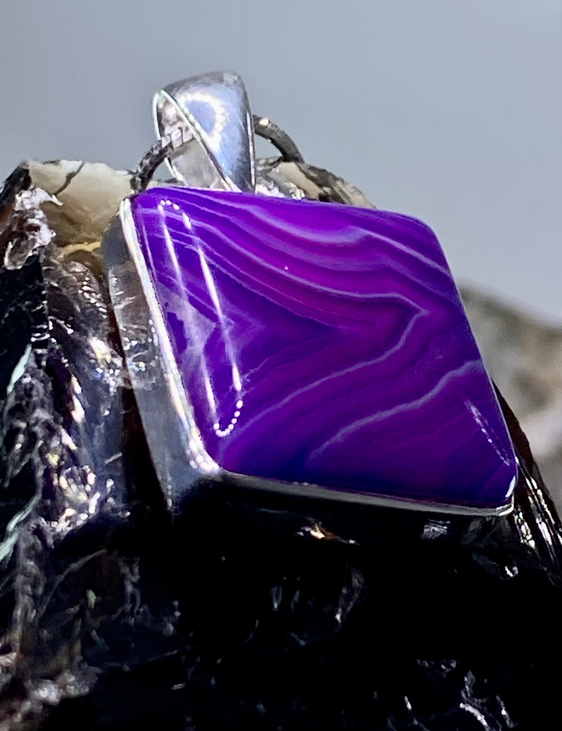 Purple Botswana Agate and Silver Pendant(UV1357)