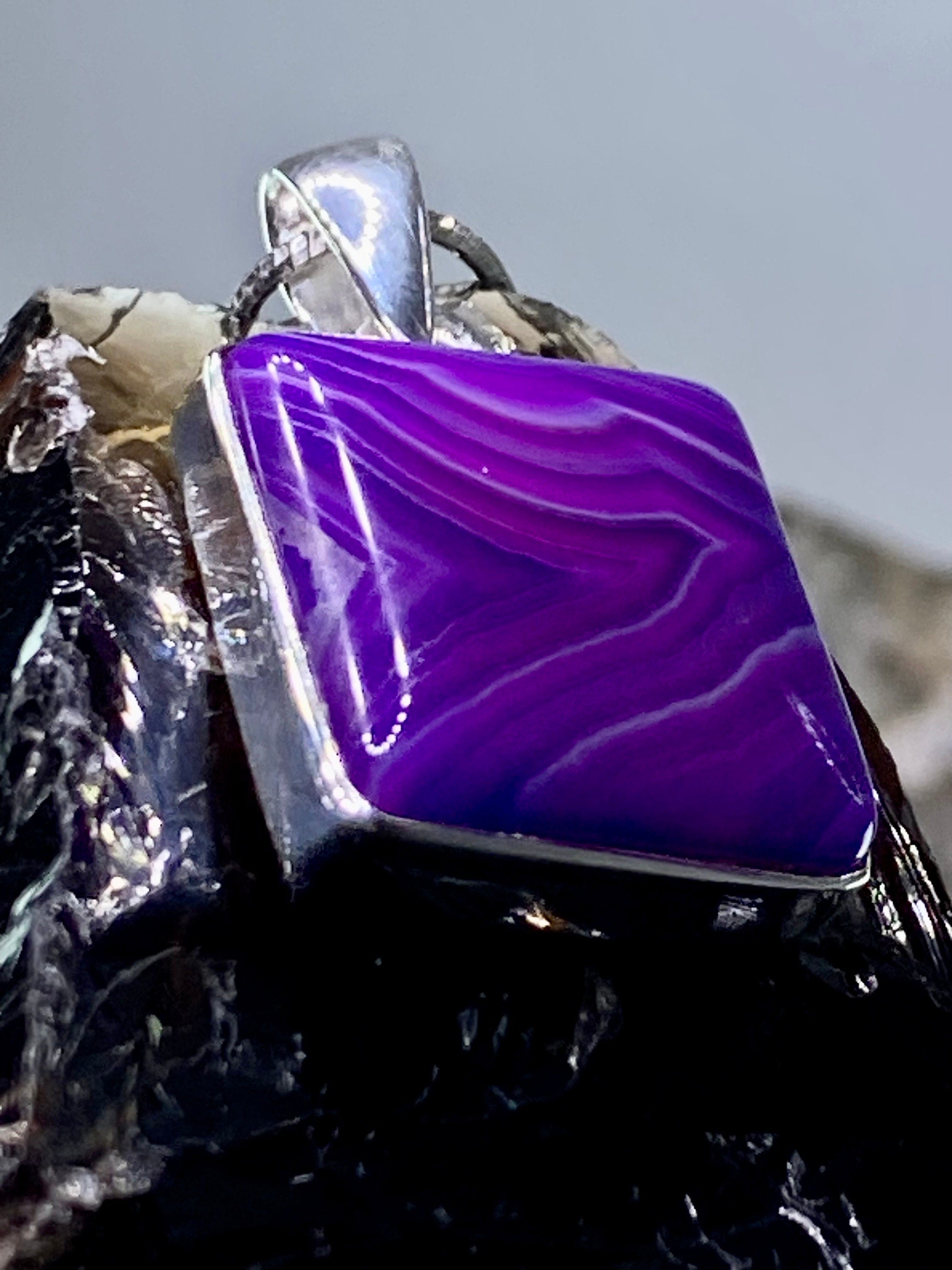 Purple Botswana Agate and Silver Pendant(UV1357)