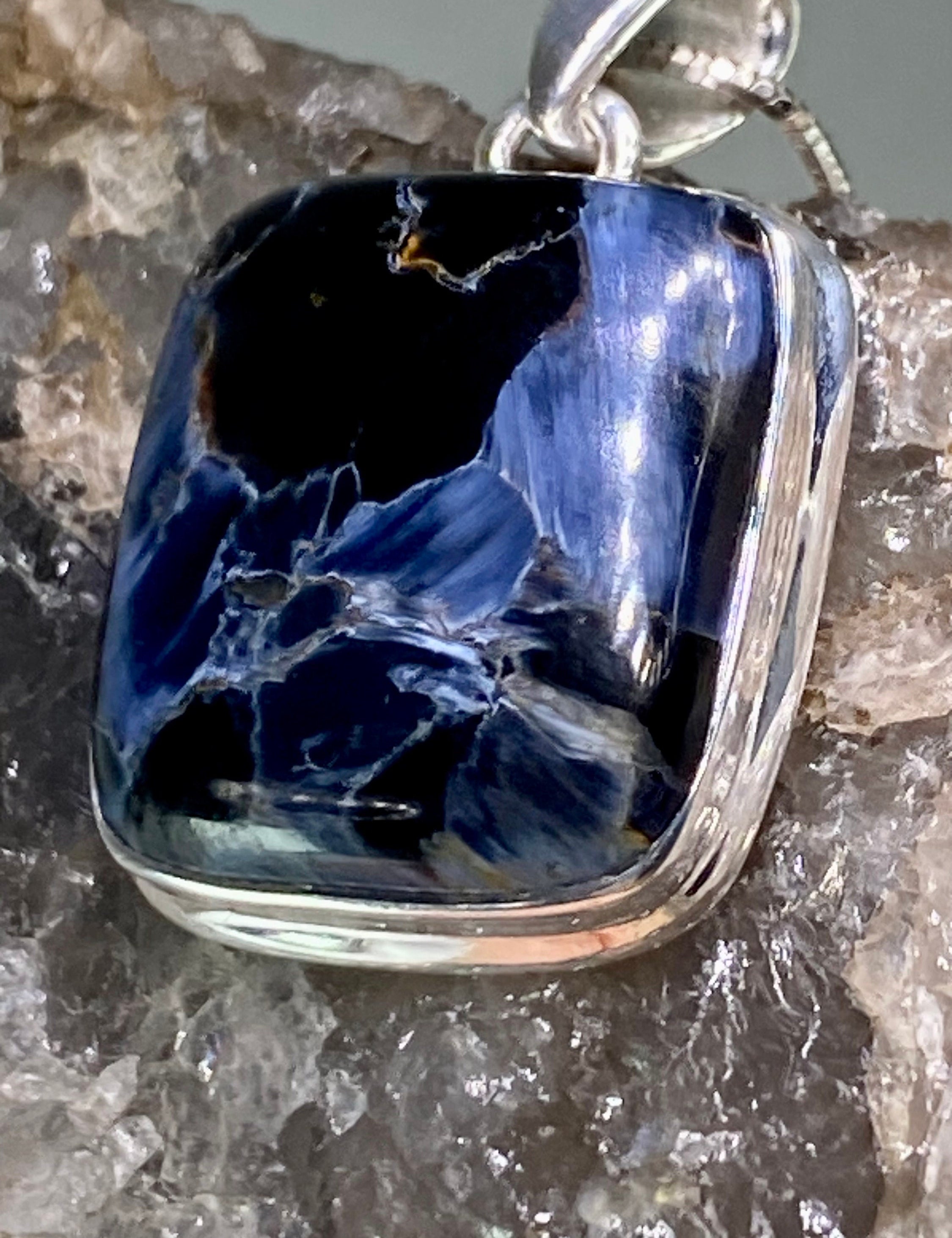 Natural Blue Pietersite 925 Silver Pendant (UV269)