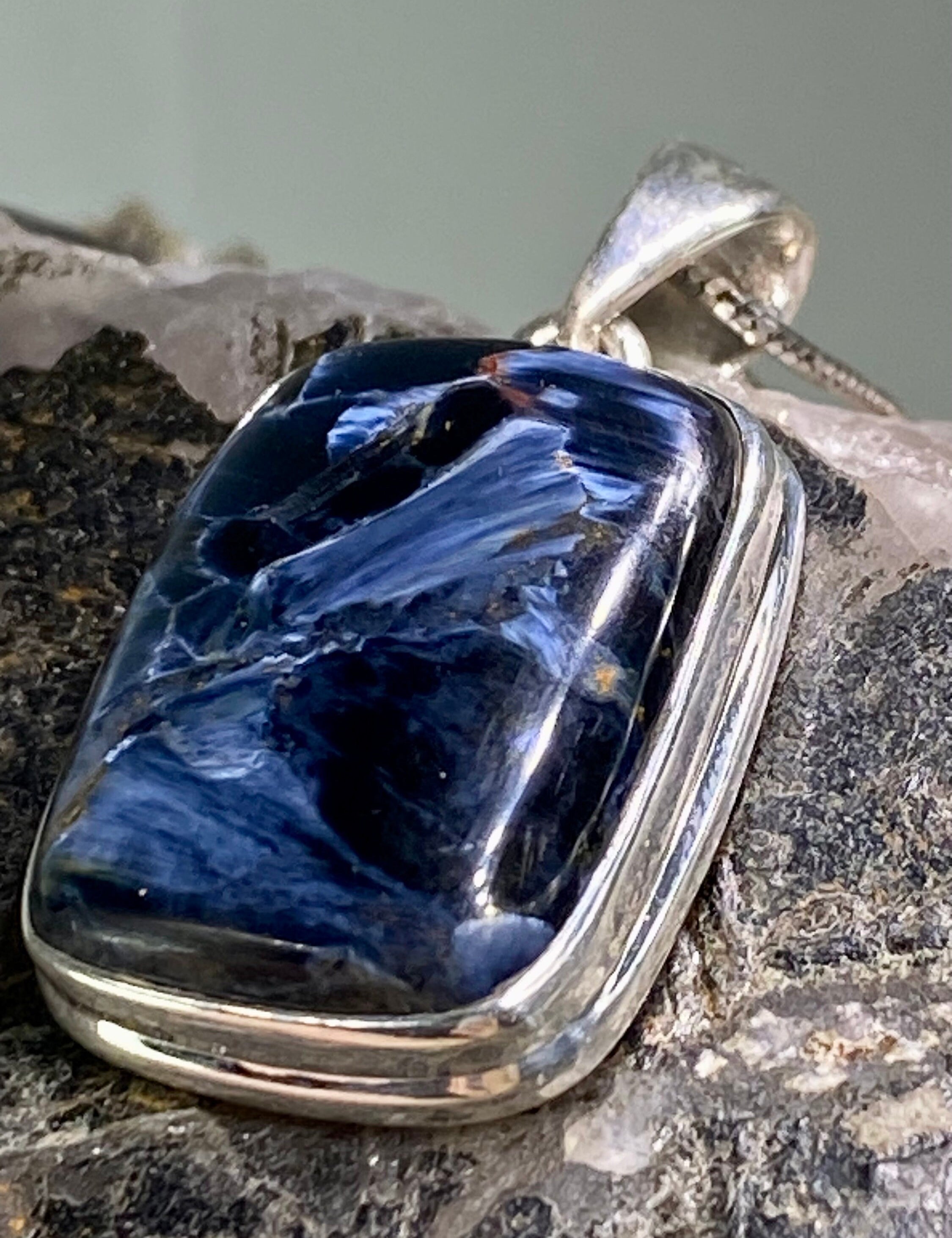 Natural Blue Pietersite 925 Silver Pendant (UV56)