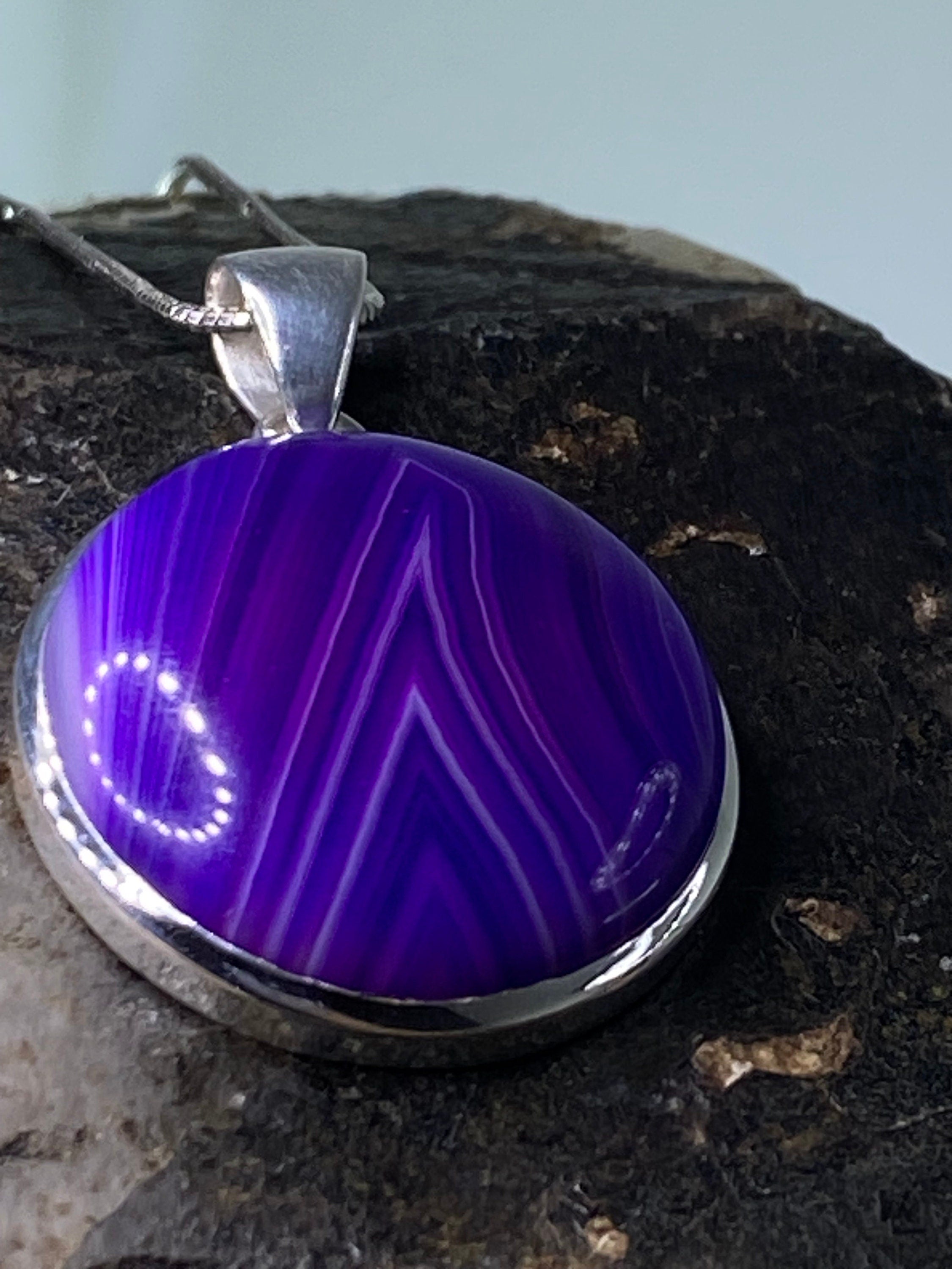 Purple Botswana Agate and Silver Pendant(UV1381)