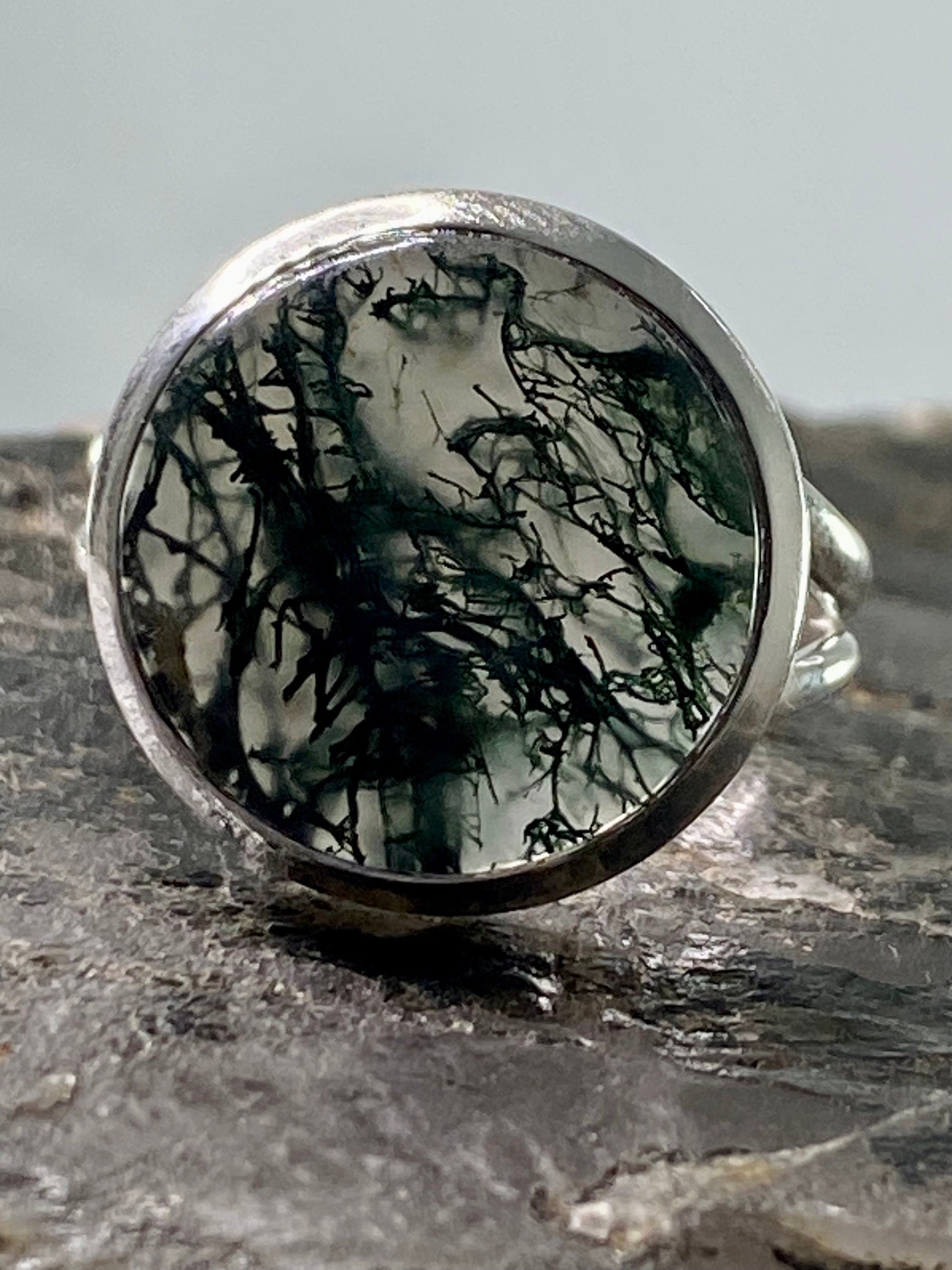 High Quality Moss Agate and Silver Ring (UV1275)