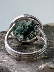 High Quality Moss Agate and Silver Ring (UV1275)