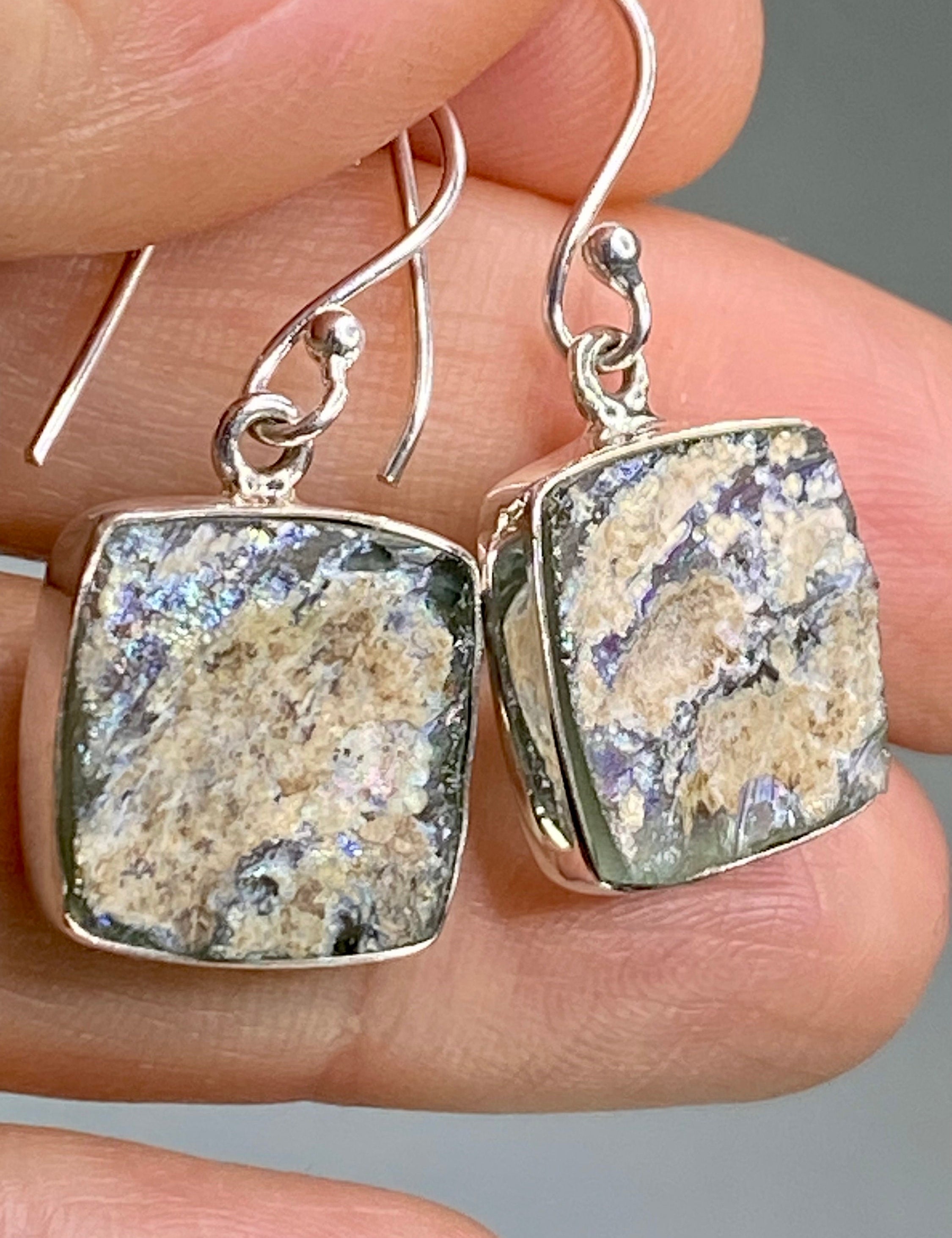 Ancient Roman Glass and Silver Earrings (UV2)