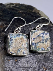 Ancient Roman Glass and Silver Earrings (UV2)