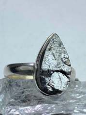 Shungite Sterling Silver Ring: Karelian Pear-Cut Stone