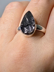 Shungite Sterling Silver Ring: Karelian Pear-Cut Stone