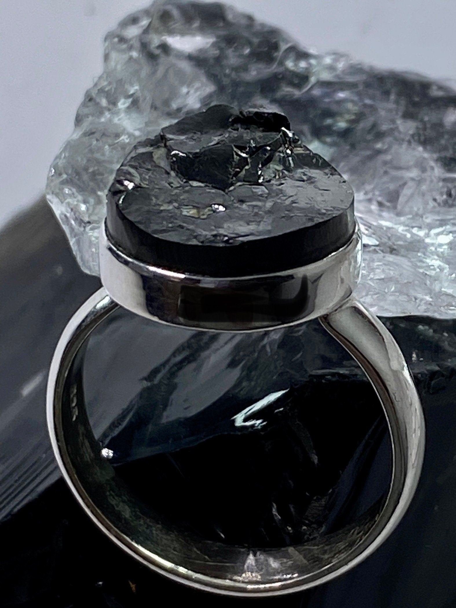 Shungite Sterling Silver Ring: Karelian Stone, Size 8