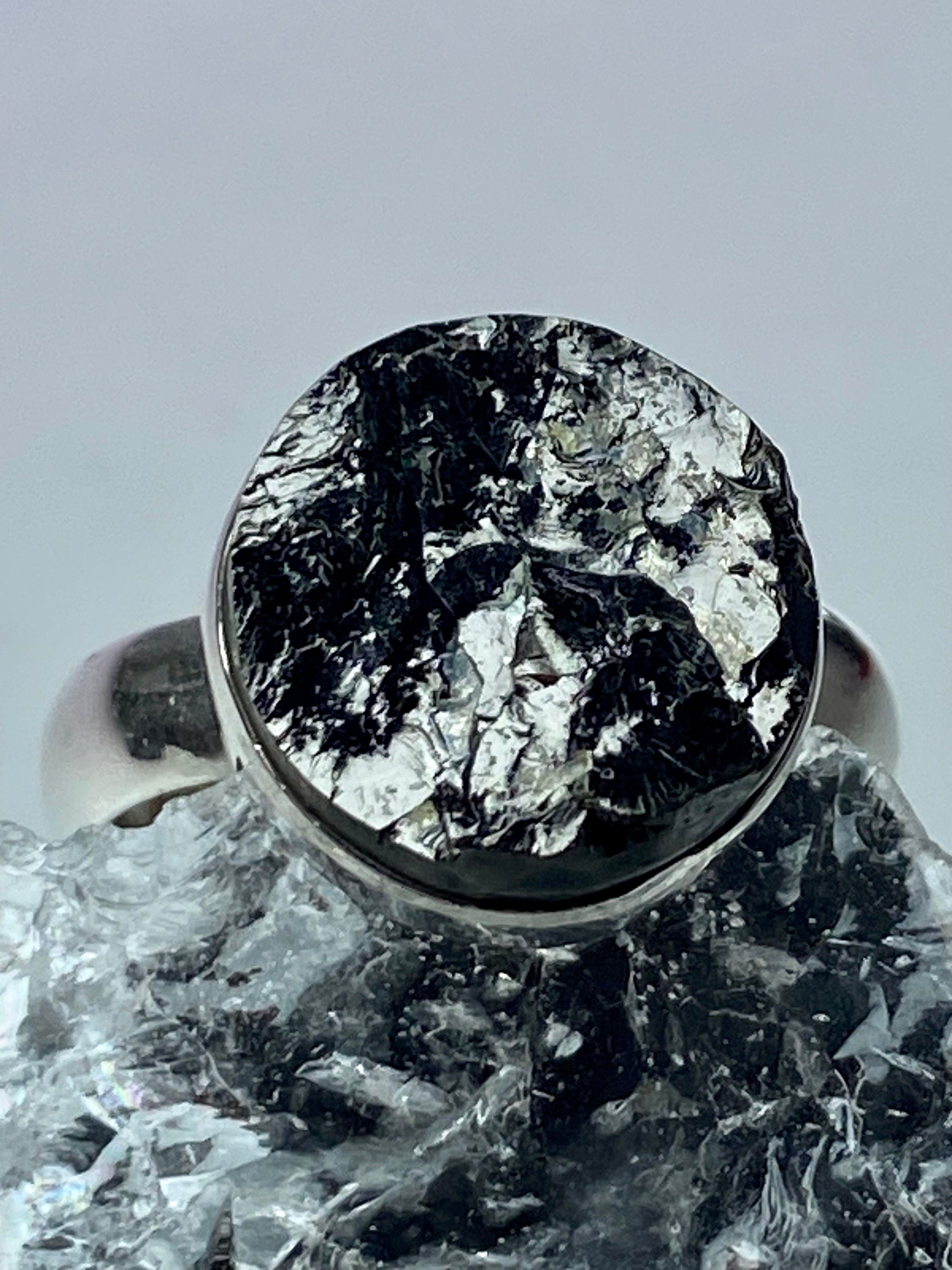Shungite Sterling Silver Ring: Karelian Stone, Size 8