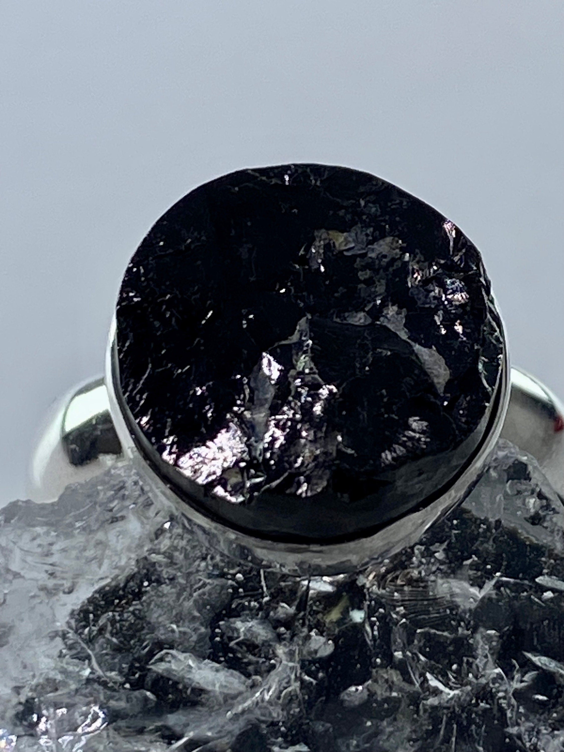 Shungite Sterling Silver Ring: Karelian Stone, Size 8