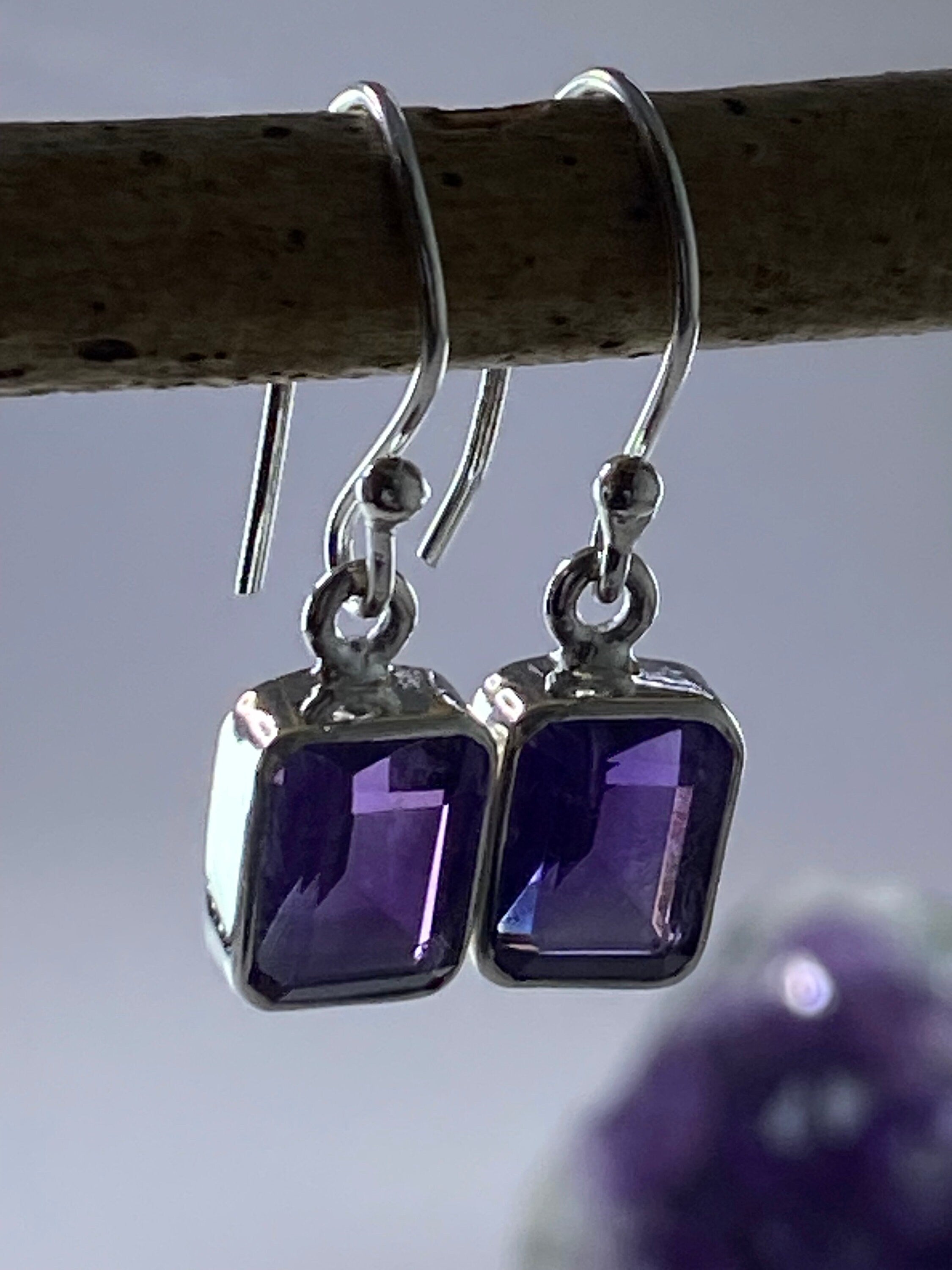 Purple Amethyst and Sterling Silver Drop Earrings (UV1585)