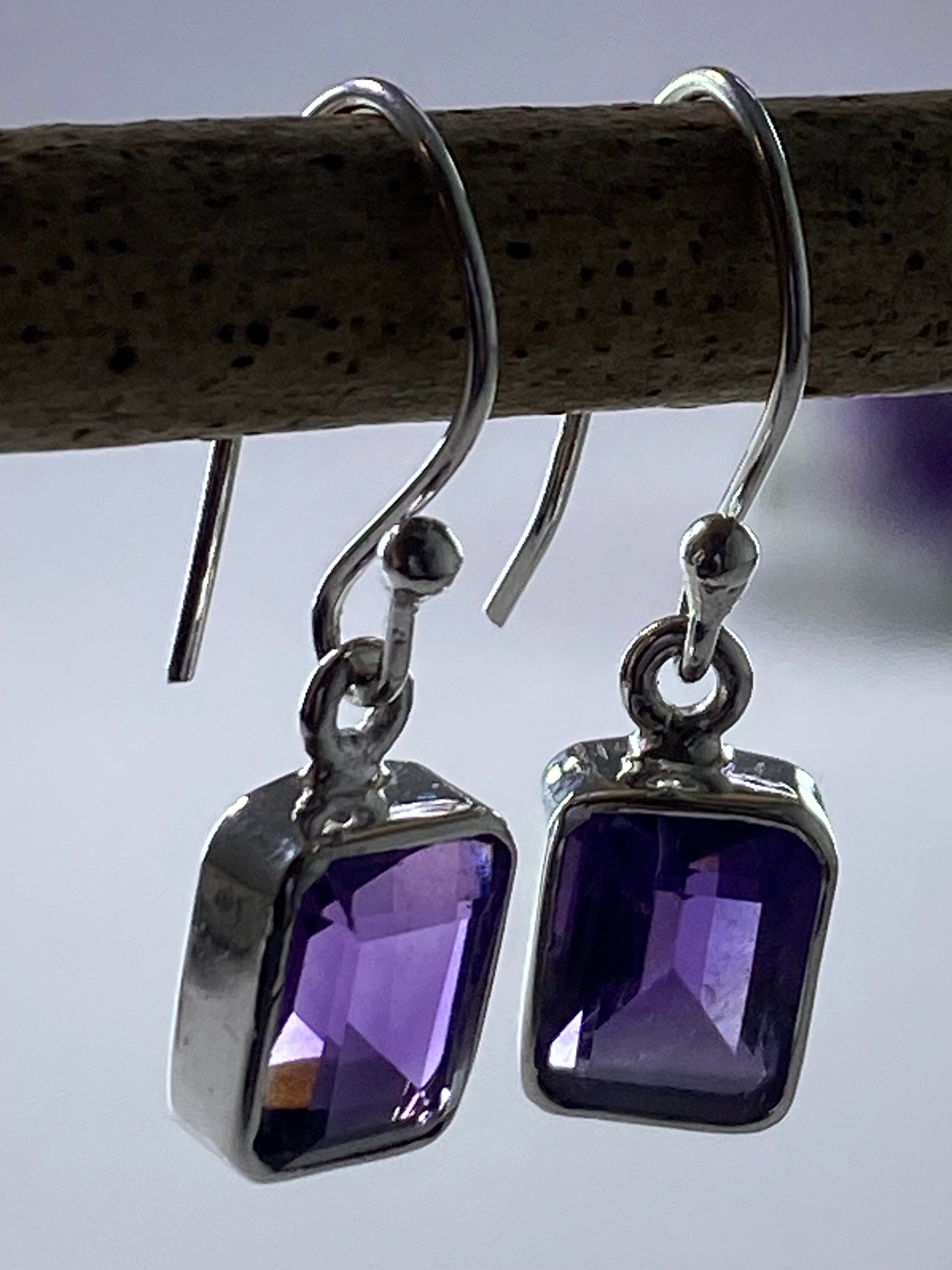 Purple Amethyst and Sterling Silver Drop Earrings (UV1585)