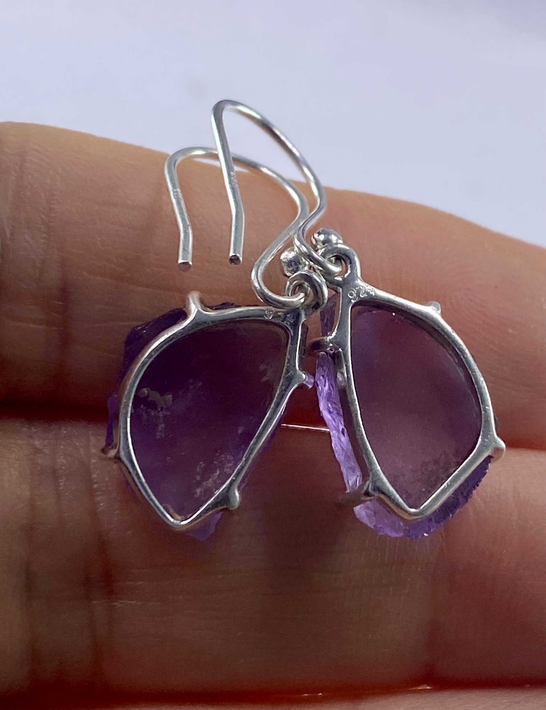 Rough Purple Amethyst and Sterling Silver Drop Earrings (UV292)