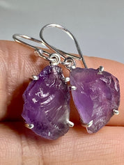 Rough Purple Amethyst and Sterling Silver Drop Earrings (UV292)