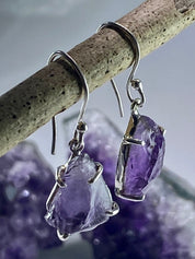 Rough Purple Amethyst and Sterling Silver Drop Earrings (UV288)