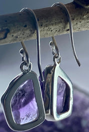 Rough Purple Amethyst and Sterling Silver Drop Earrings (UV288)