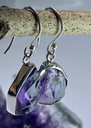 Rough Purple Amethyst and Sterling Silver Drop Earrings (UV288)