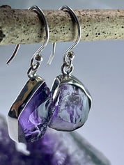 Rough Purple Amethyst and Sterling Silver Drop Earrings (UV288)