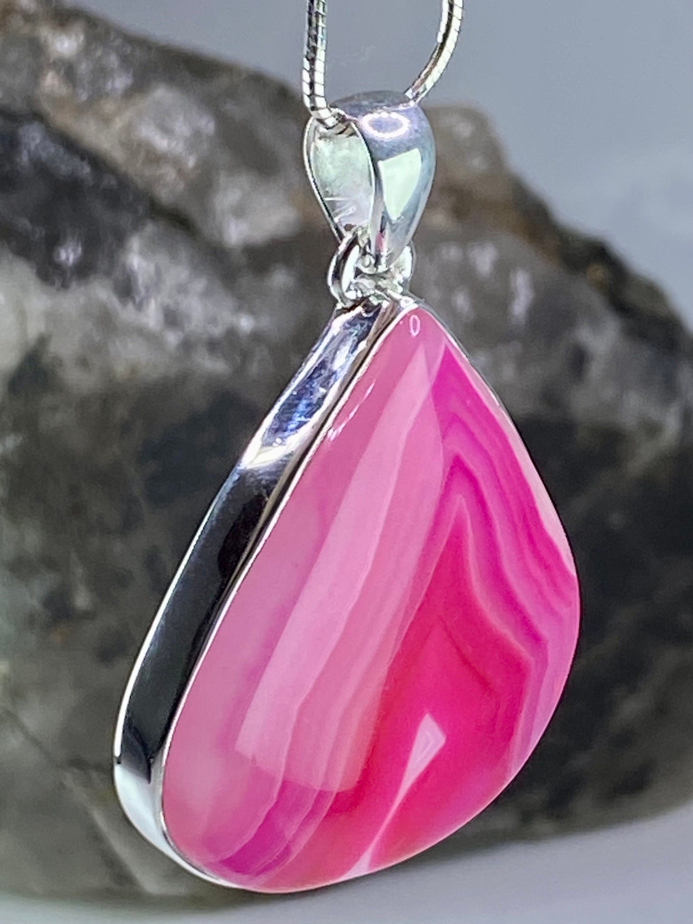 Pink Botswana Agate and Silver Pendant (UV1347)