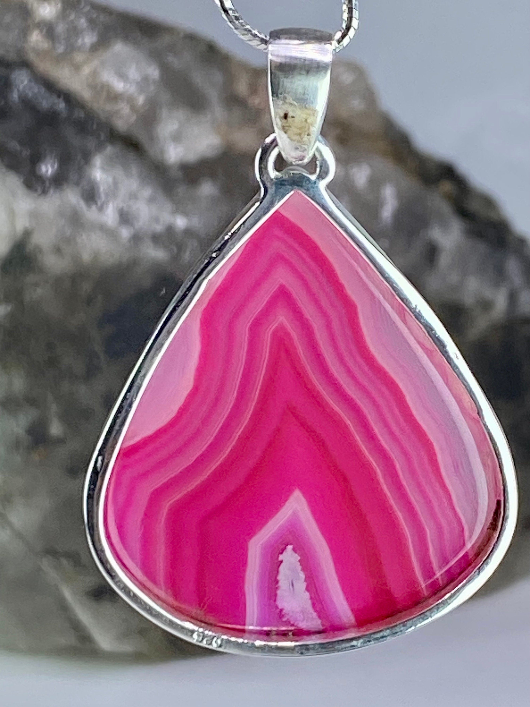 Pink Botswana Agate and Silver Pendant (UV1347)