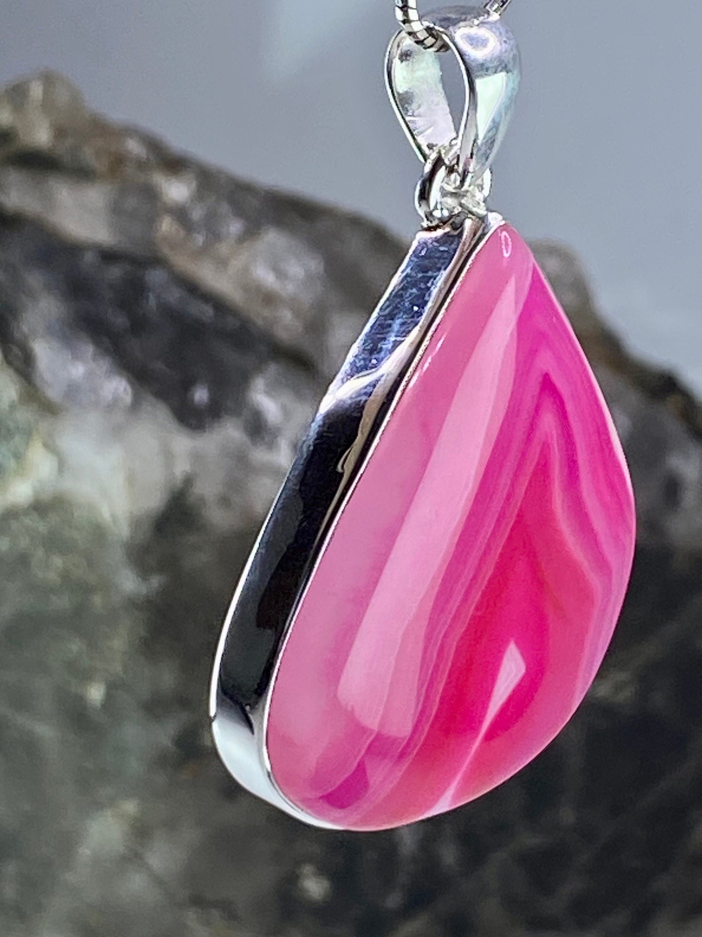 Pink Botswana Agate and Silver Pendant (UV1347)