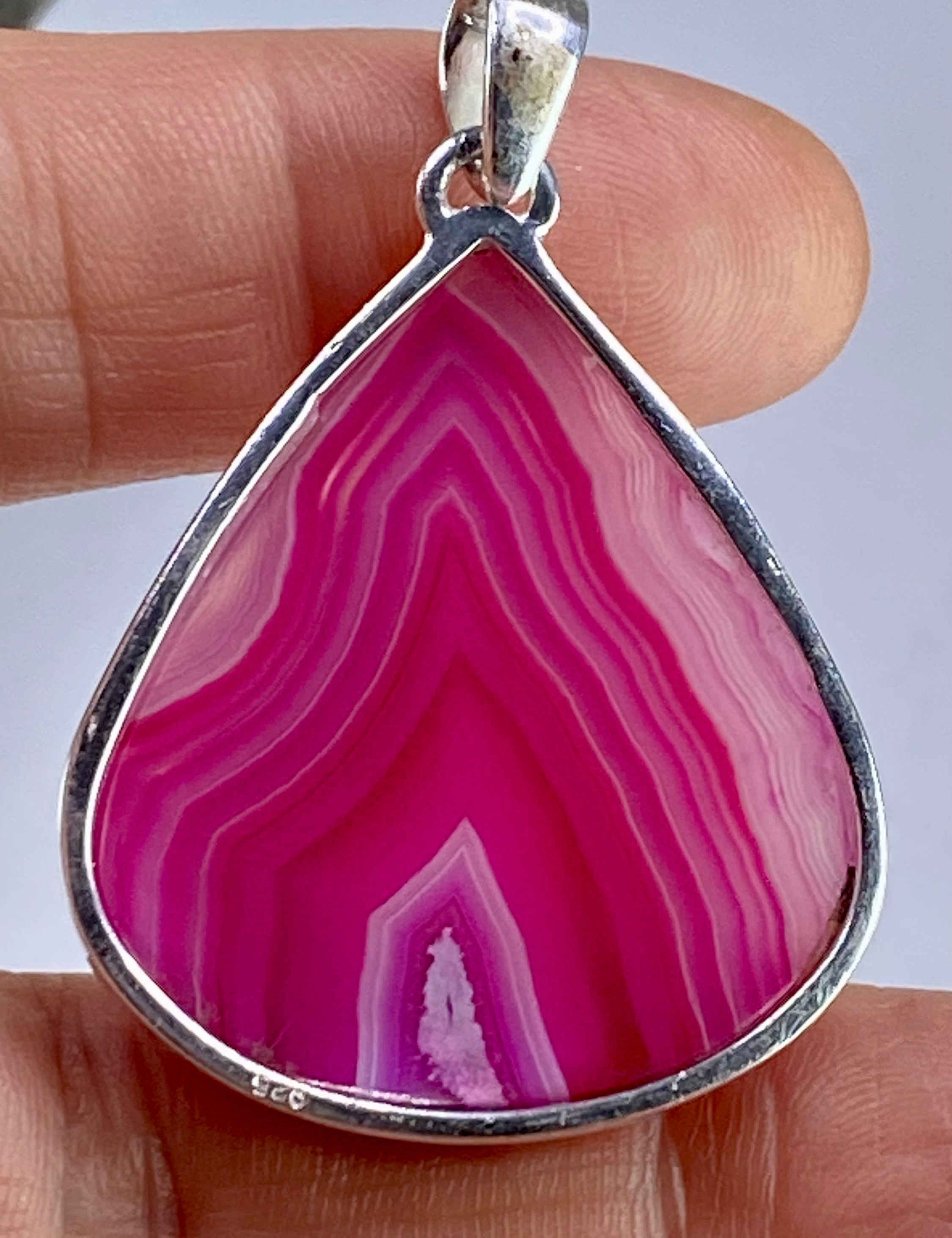 Pink Botswana Agate and Silver Pendant (UV1347)