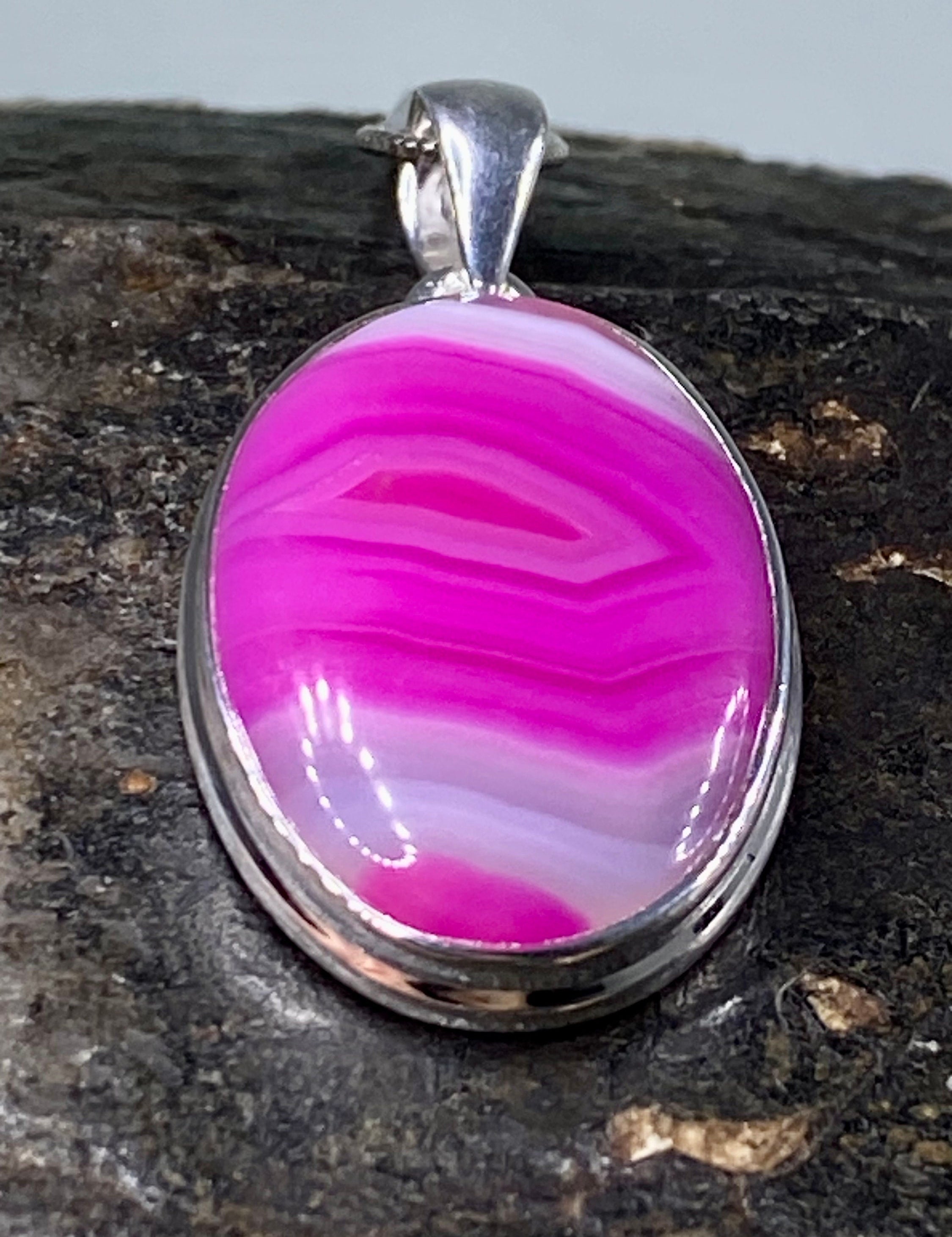 Pink Botswana Agate and Silver Pendant (UV1116)