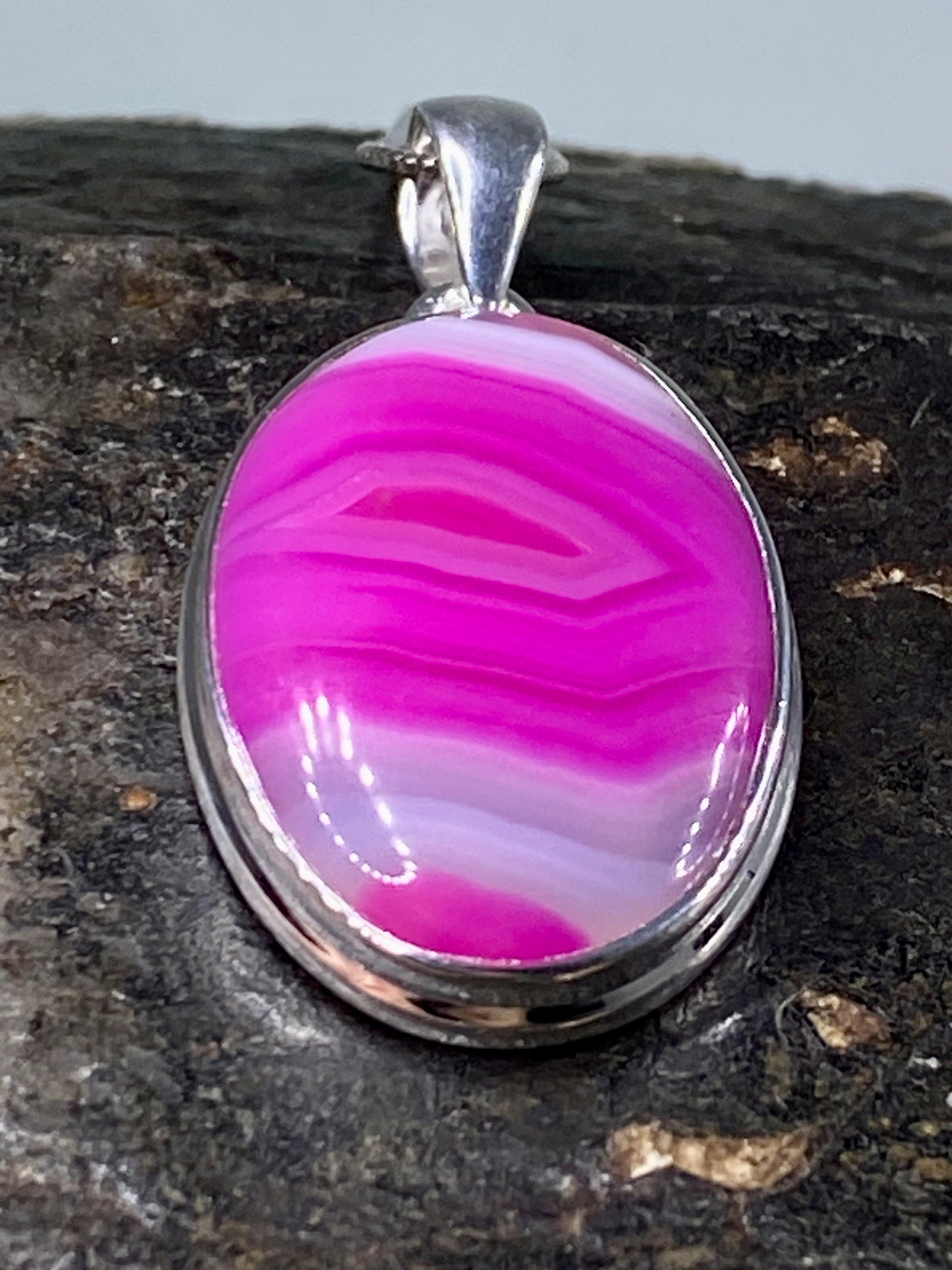 Pink Botswana Agate and Silver Pendant (UV1116)