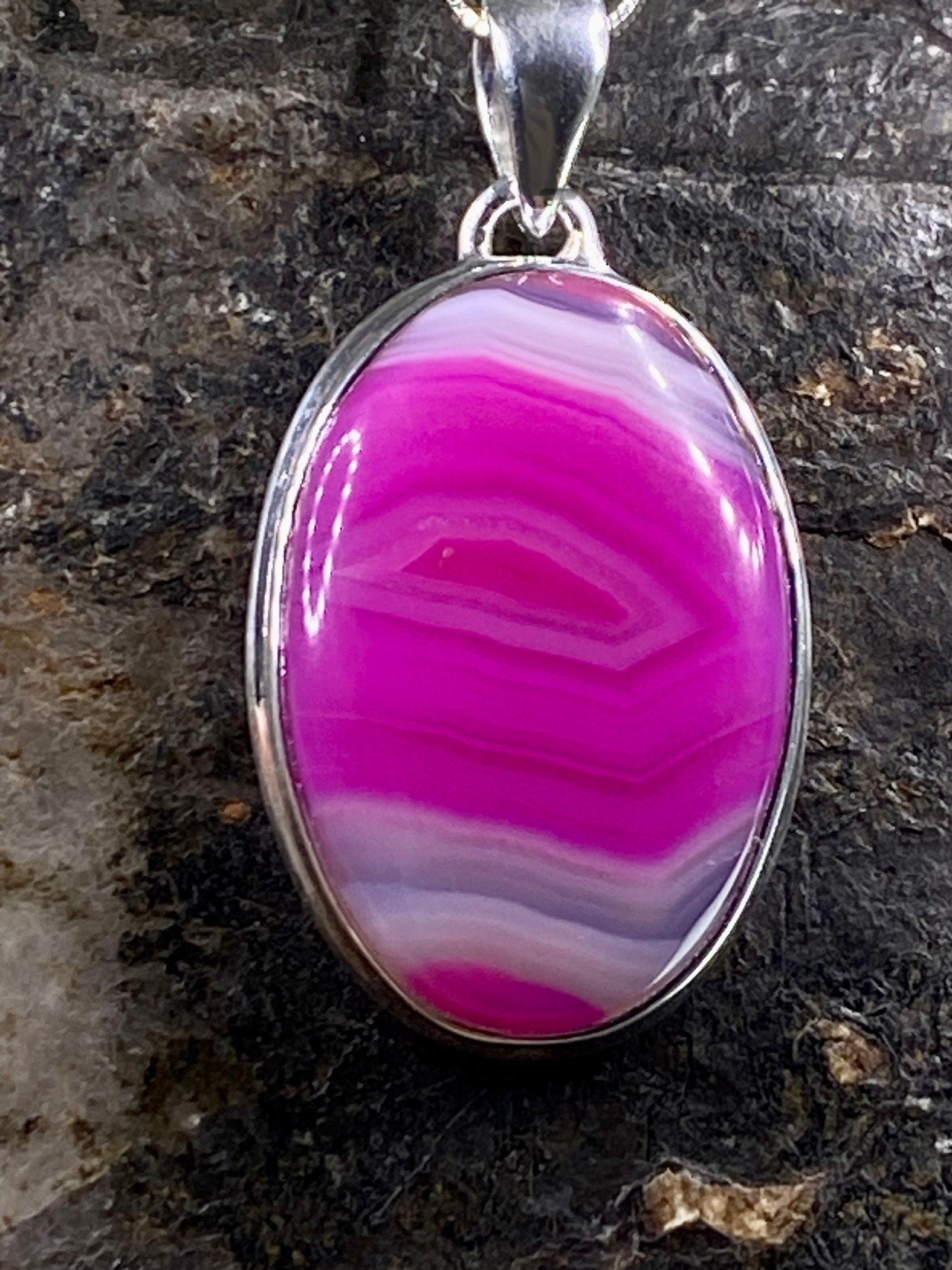 Pink Botswana Agate and Silver Pendant (UV1116)