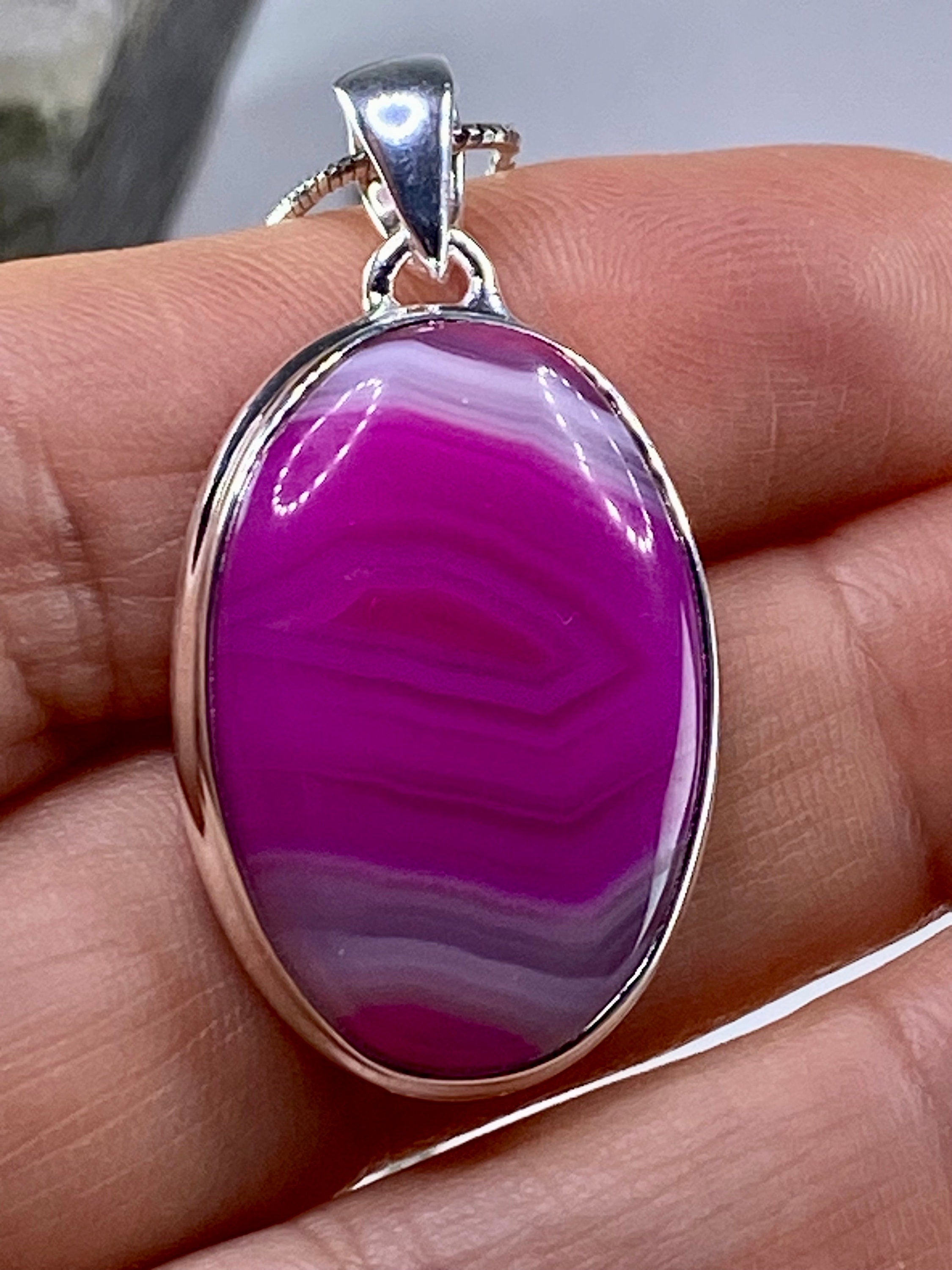 Pink Botswana Agate and Silver Pendant (UV1116)