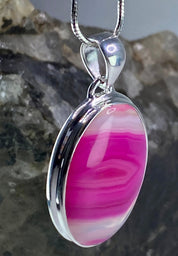 Pink Botswana Agate and Silver Pendant (UV1116)