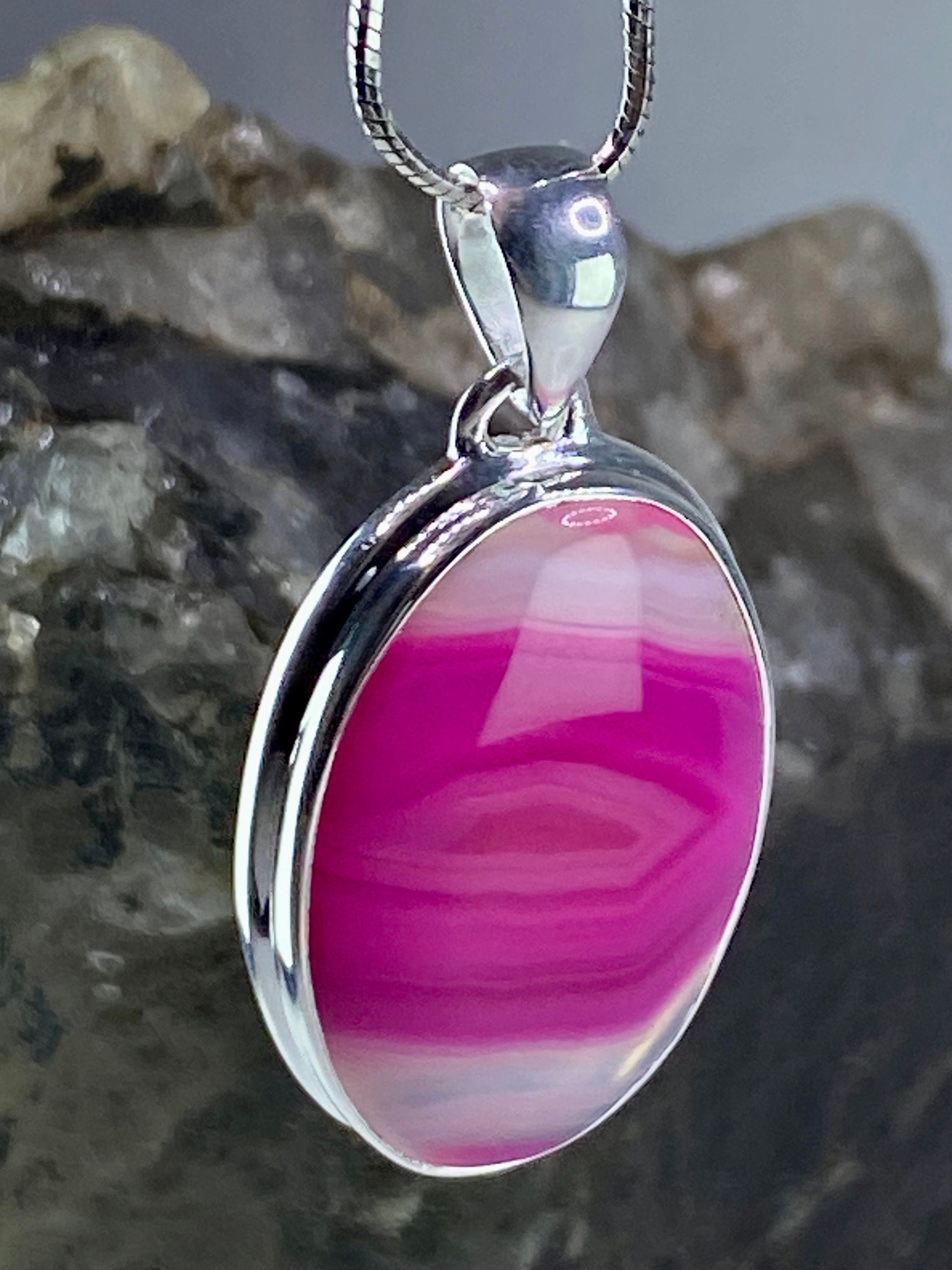 Pink Botswana Agate and Silver Pendant (UV1116)