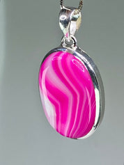 Pink Botswana Agate and Silver Pendant (UV1103)