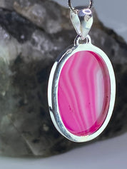 Pink Botswana Agate and Silver Pendant (UV1103)