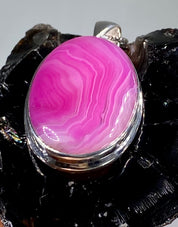 Pink Botswana Agate and Silver Pendant (UV1350)