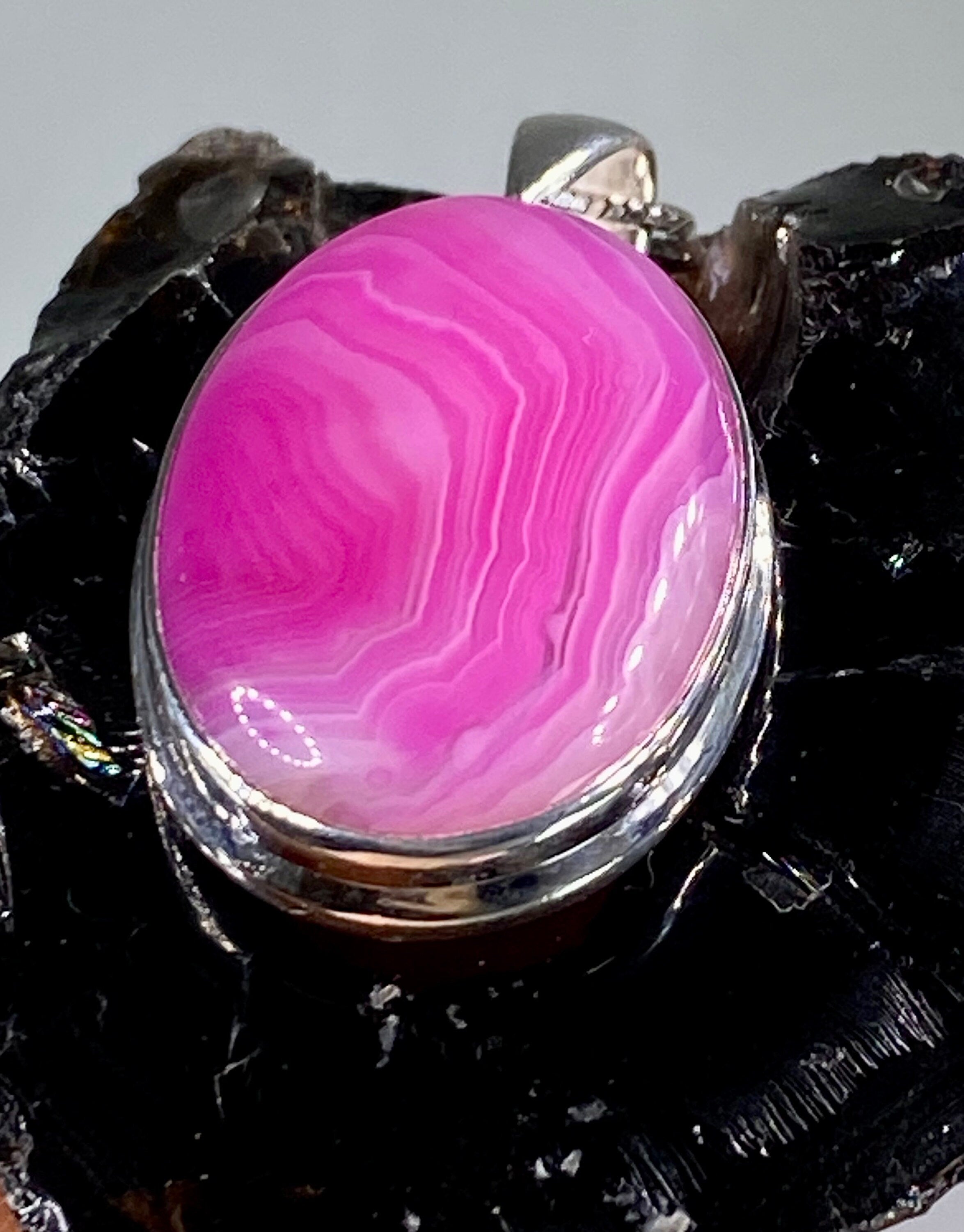 Pink Botswana Agate and Silver Pendant (UV1350)