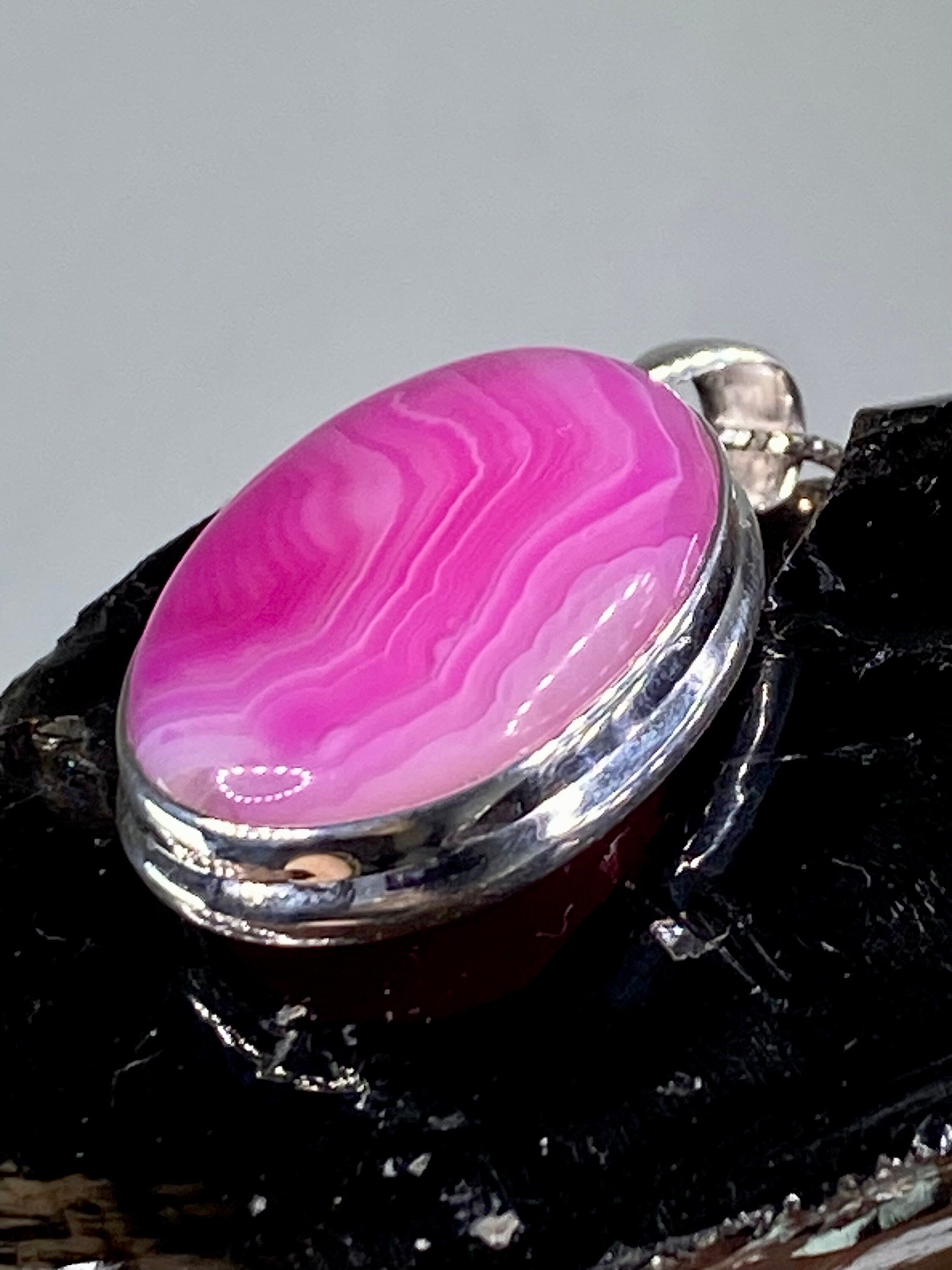 Pink Botswana Agate and Silver Pendant (UV1350)