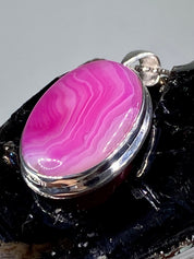 Pink Botswana Agate and Silver Pendant (UV1350)