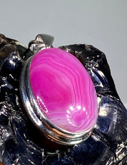 Pink Botswana Agate and Silver Pendant (UV1350)