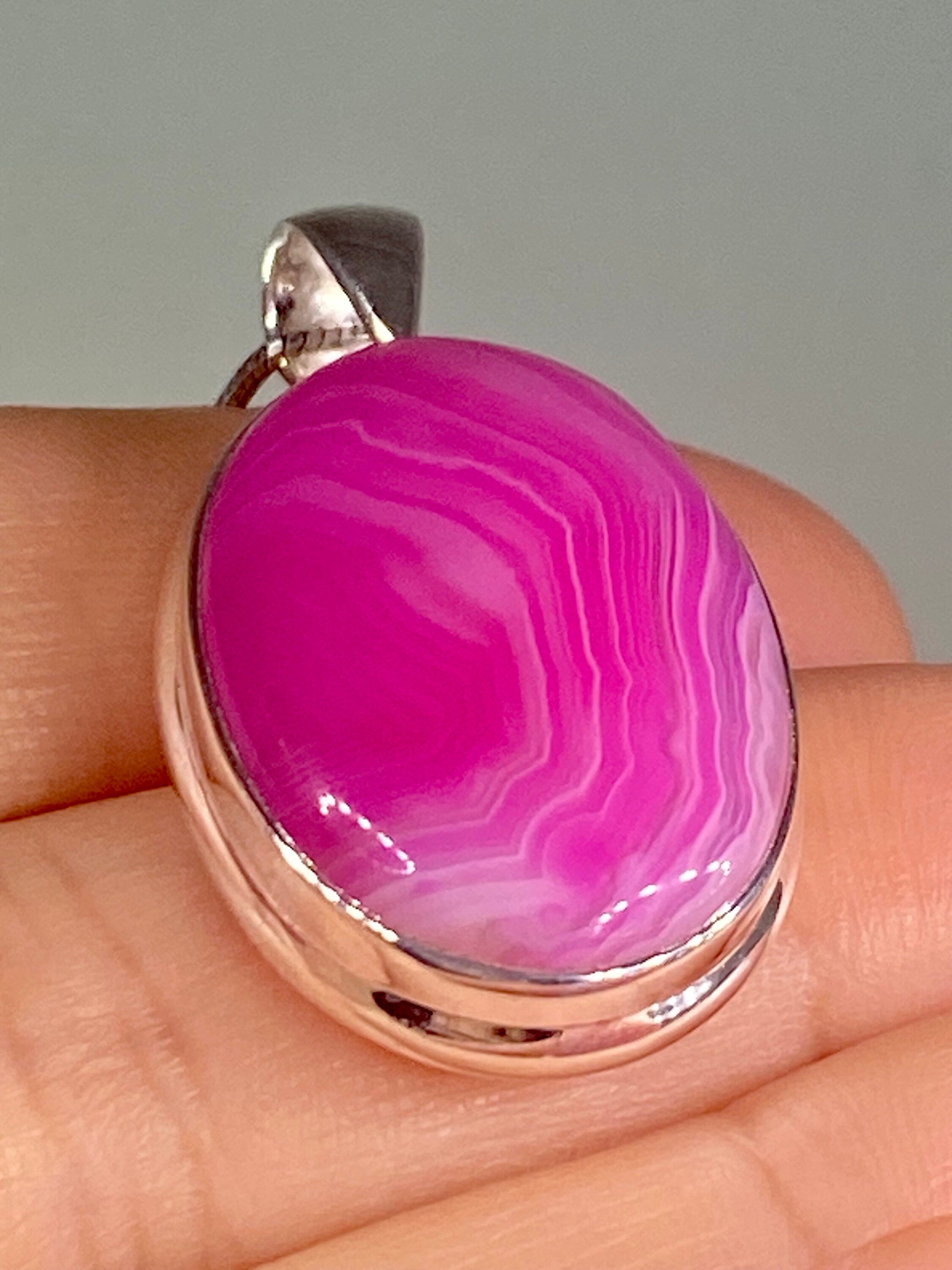 Pink Botswana Agate and Silver Pendant (UV1350)